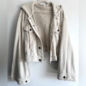 Free People Cream Cropped Hooded Jacket